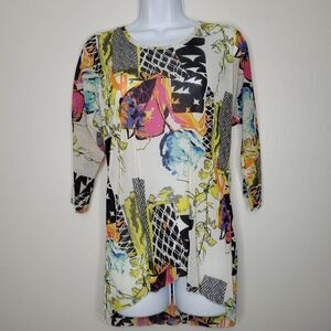 Kaktus bold bright mixed print abstract semi sheer grunge graffiti top small